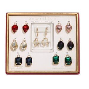 Unwritten Earrings Multi-Color Glass Mix and Match Hoop Interchangeable Set NIB